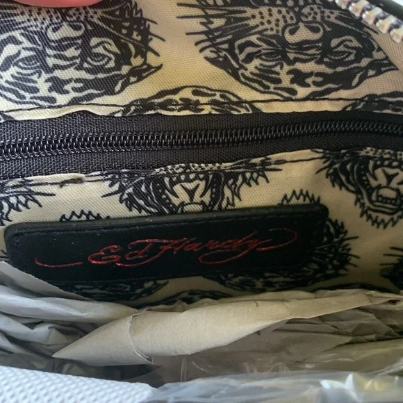 Ed Hardy Black and Red Tattoo Studded Shoulder Bag optional Crossbody strap - Picture 7 of 8